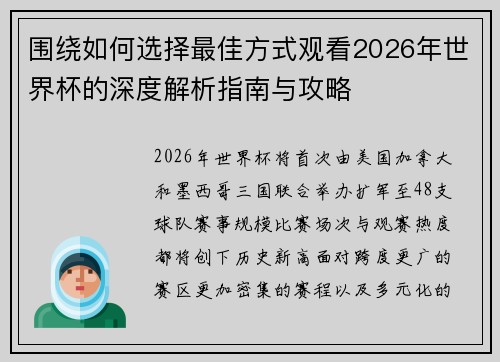 围绕如何选择最佳方式观看2026年世界杯的深度解析指南与攻略